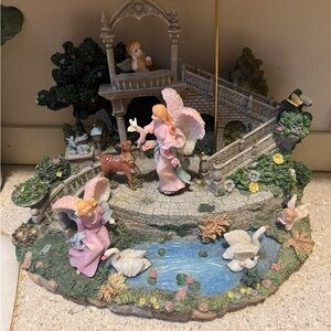Angel Figurine with Garden Scene